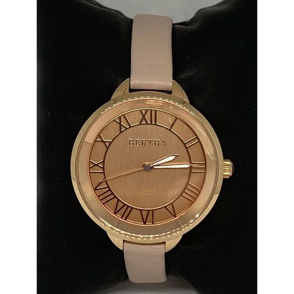 Bertha Women's Tan Leather Analog Rose Gold Dial Quartz Genuine Watch WK17 - Picture 2 of 12